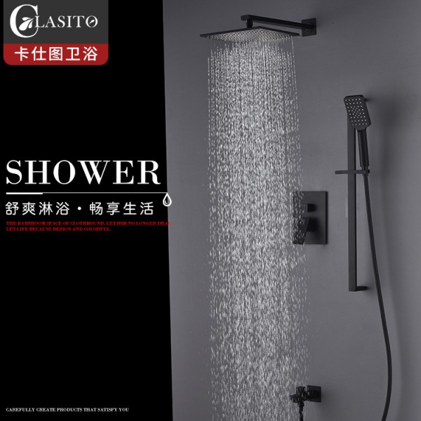 全銅黑色暗裝花灑套裝 嵌入式隱藏式吊頂花灑可升降，暗裝淋浴